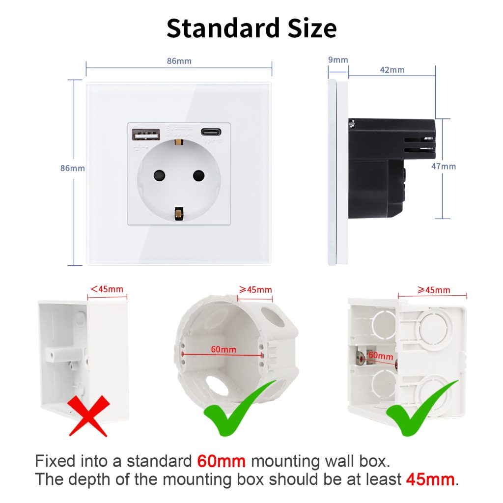 Bingoelec Europe Type F Wall Socket with USB A+C 20W fast Charging